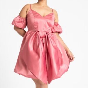 Eloquii Pink Puff Sleeve Mini Dress with Bow